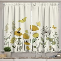 Ambesonne Spring Kitchen Curtains, Dot Winged Butterflies, 55"x39", Earth Yellow Pale Green