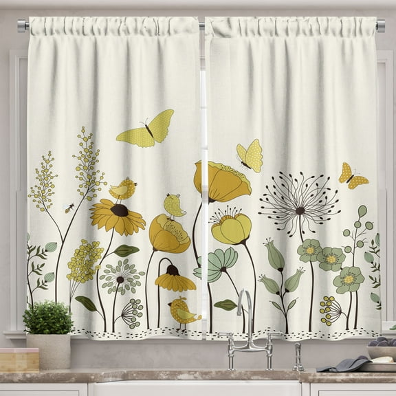 Ambesonne Spring Kitchen Curtains, Dot Winged Butterflies, 55"x45", Earth Yellow Pale Green