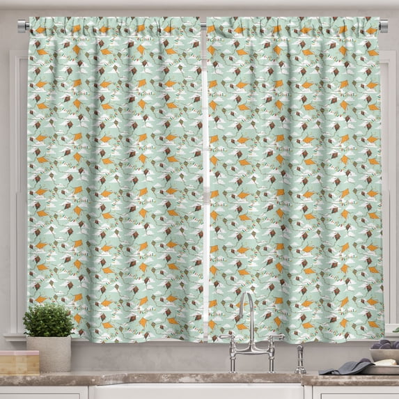 Ambesonne Spring Kitchen Curtains, Flying Kites in the Sky, 55"x45", Multicolor