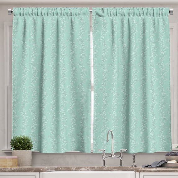 Ambesonne Spring Kitchen Curtains, Pastel Garden Branches Flora, 55"x45", Mint Green and White