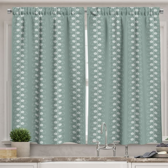 Ambesonne Spring Kitchen Curtains, Rococo Influences Essence, 55"x39", Pale Sage Green White