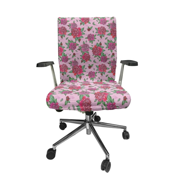 Ambesonne Spring Office Chair Cover Stretchable High Back, Ladybugs Peony Flowers Art, Soft Pink and Laurel Green