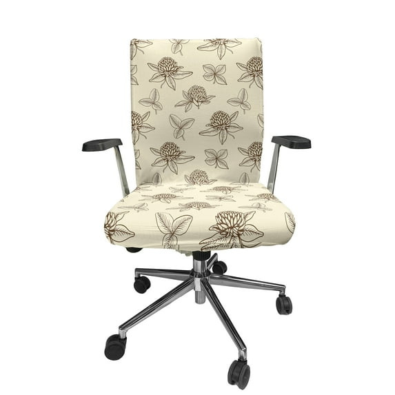 Ambesonne Spring Office Chair Cover Stretchable High Back, Vintage Sketch Clover Flower, Cream Brown