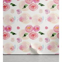 Ambesonne Spring Peel & Stick Wallpaper for Home, Blooming Roses Vintage Art, 13"x36", Fern Green and Soft Pink