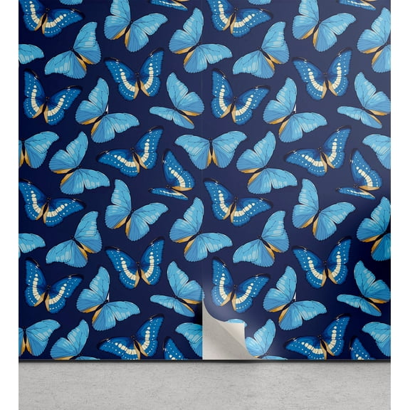 Ambesonne Spring Peel & Stick Wallpaper for Home, Butterflies Fashion Vintage, 13"x36", Deep Sky Blue and White