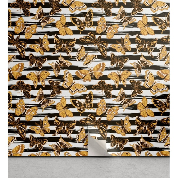 Ambesonne Spring Peel & Stick Wallpaper for Home, Butterflies Stripes Plot, 13"x100", Persian Orange Dark Grey