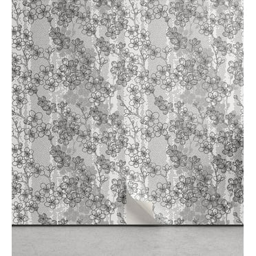 Ambesonne Spring Peel & Stick Wallpaper for Home, Cherry Blossoms Monochrome, 13"x36", Dark Grey and White