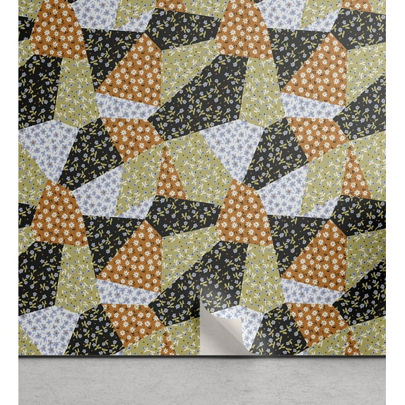 Ambesonne Spring Peel & Stick Wallpaper for Home, Flowers Colorful Geometric, 13"x36", Pale Vermilion and Khaki