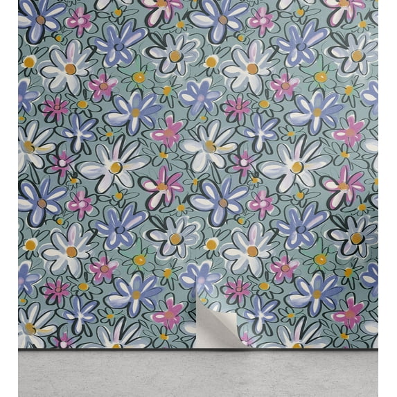 Ambesonne Spring Peel & Stick Wallpaper for Home, Flowers Garden Vintage Plot, 13"x72", Cadet Blue Marigold