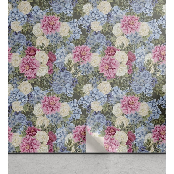 Ambesonne Spring Peel & Stick Wallpaper for Home, Hydrangea Colorful Flowers, 13"x100", Mauve Taupe Ceil Blue