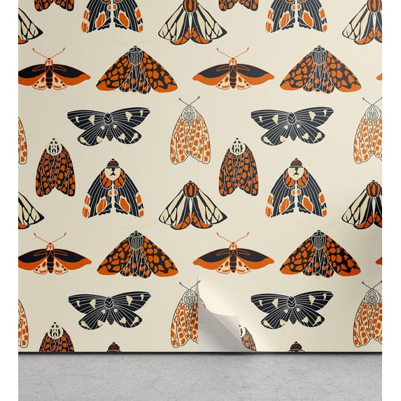 Ambesonne Spring Peel & Stick Wallpaper for Home, Moth Butterfly Colorful Art, 13"x36", Burnt Sienna and Night Blue