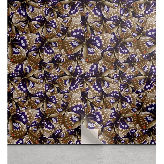 Ambesonne Spring Peel & Stick Wallpaper for Home, Retro Grunge Butterflies, 13"x36", Dark Indigo Sepia and Umber