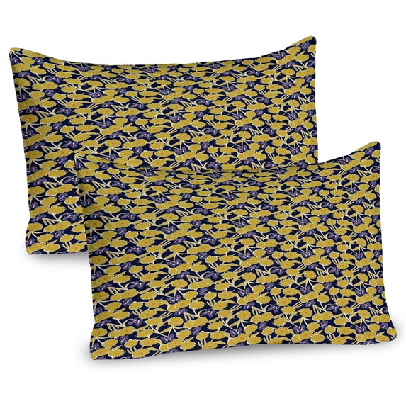 Ambesonne Spring Pillow Sham 2 Pack, Botanic Floral Butterflies, 26"x20", Yellow Dark Indigo