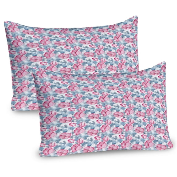 Ambesonne Spring Pillow Sham 2 Pack, Floral Style Watercolor Art, 26"x20", Blue Grey and Pink