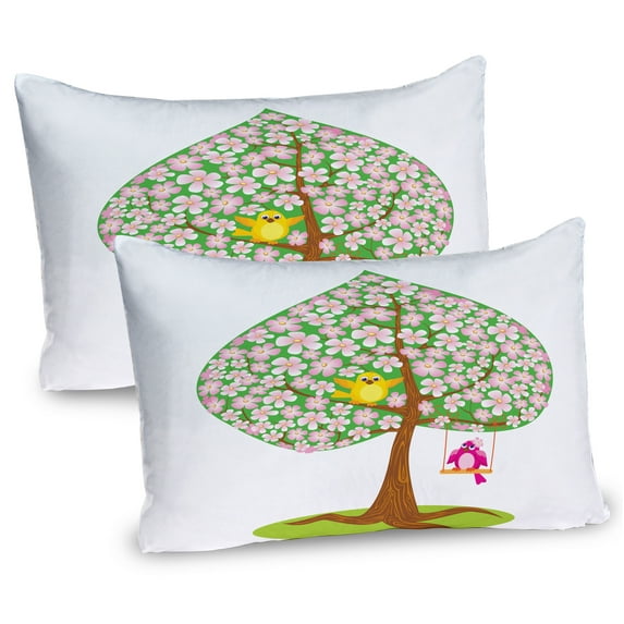 Ambesonne Spring Pillow Sham 2 Pack, Heart Shape Tree Blossom, 30"x20", Pink Green Brown