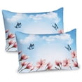 thumbnail image 1 of Ambesonne Spring Pillow Sham 2 Pack, Magnolia Branches Bugs, 26"x20", Pale Pink Blue and White, 1 of 3