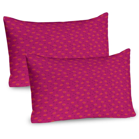 Ambesonne Spring Pillow Sham 2 Pack, Orange Puff Flowers Motif, 26"x20", Magenta and Vermilion