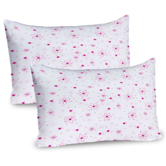 Ambesonne Spring Pillow Sham 2 Pack, Pattern with Flowers, 26"x20", Magenta Fuchsia White