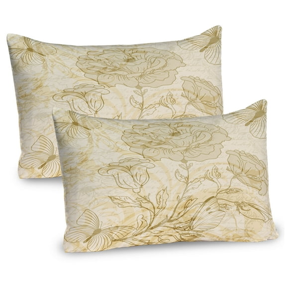 Ambesonne Spring Pillow Sham 2 Pack, Roses and Butterflies, 26"x20", Mode Beige