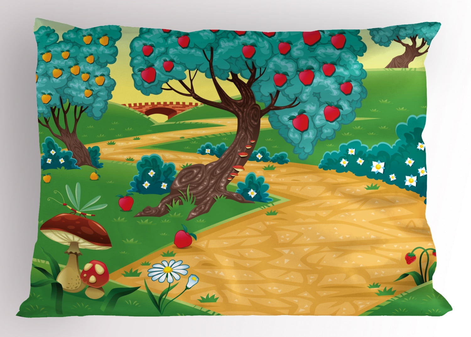 Ambesonne spring pillow sham apple tree and dragonfly 26 x 20