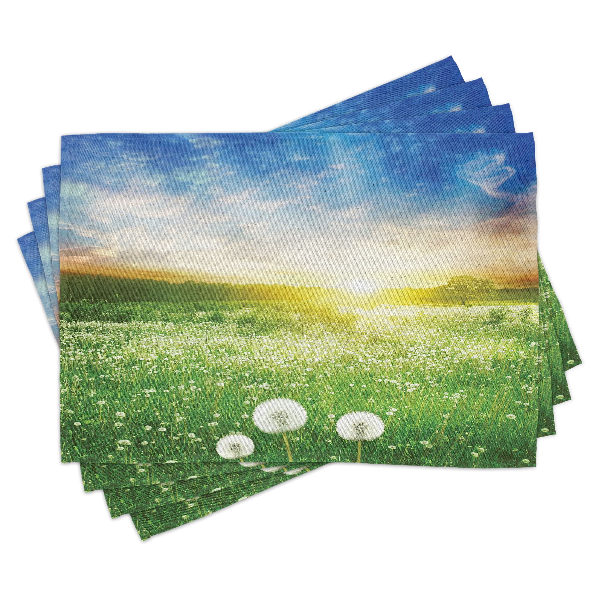 Spring Dandelion Field Polyester Canvas Placemats Set of 4