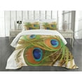 thumbnail image 1 of Ambesonne Spring Quilted Bedspread Set 3 Pcs, Modern Peacock Feathers, King Size, Blue Green Pale Brown, 1 of 5