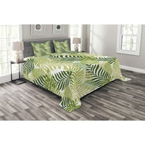 Ambesonne Spring Quilted Bedspread Set 3 Pcs, Tropic Exotic Palm Trees, Queen Size, Green Ecru