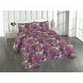 thumbnail image 1 of Ambesonne Spring Quilted Bedspread Set 3 Pcs, Watercolor Flowers Flora Art, Queen, Pistachio Green Eggplant, 1 of 4