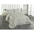 thumbnail image 1 of Ambesonne Spring Quilted Coverlet 3 Pcs, Retro Roses Love Art Design, Queen Size, Cream Ceil Blue and Grey, 1 of 4