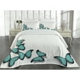 thumbnail image 1 of Ambesonne Spring Quilted Coverlet 3 Pcs, Sunny Butterflies Morphs, King Size, Black Turquoise, 1 of 4