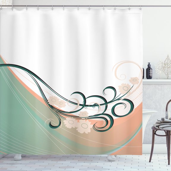 Ambesonne Spring Shower Curtain, Delicate Branches Floral Art, 69"Wx70"L, Pale Seafoam