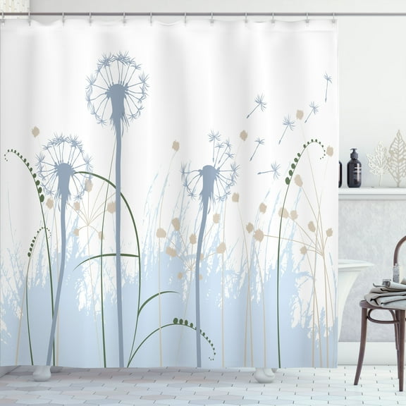 Ambesonne Spring Shower Curtain, Floral Silhouette Dandelion, 69"Wx70"L, Baby Blue