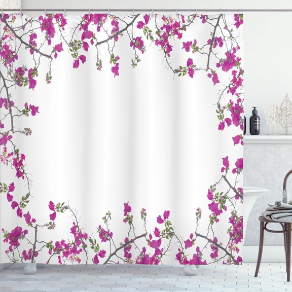 Ambesonne Spring Shower Curtain, Fuchsia Tones Branches Look, 69"Wx75"L, Taupe Grey Magenta White