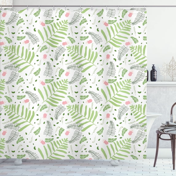 Ambesonne Spring Shower Curtain, Leaves Flowers on Plain Back, 69"Wx75"L, Pistachio Green Blush