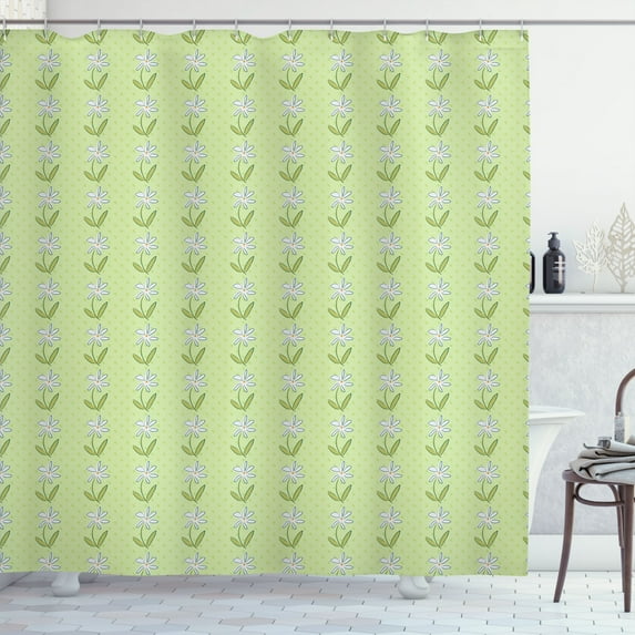 Ambesonne Spring Shower Curtain, Simplified Chamomiles Plot, 69"Wx84"L, Khaki Earth Yellow White