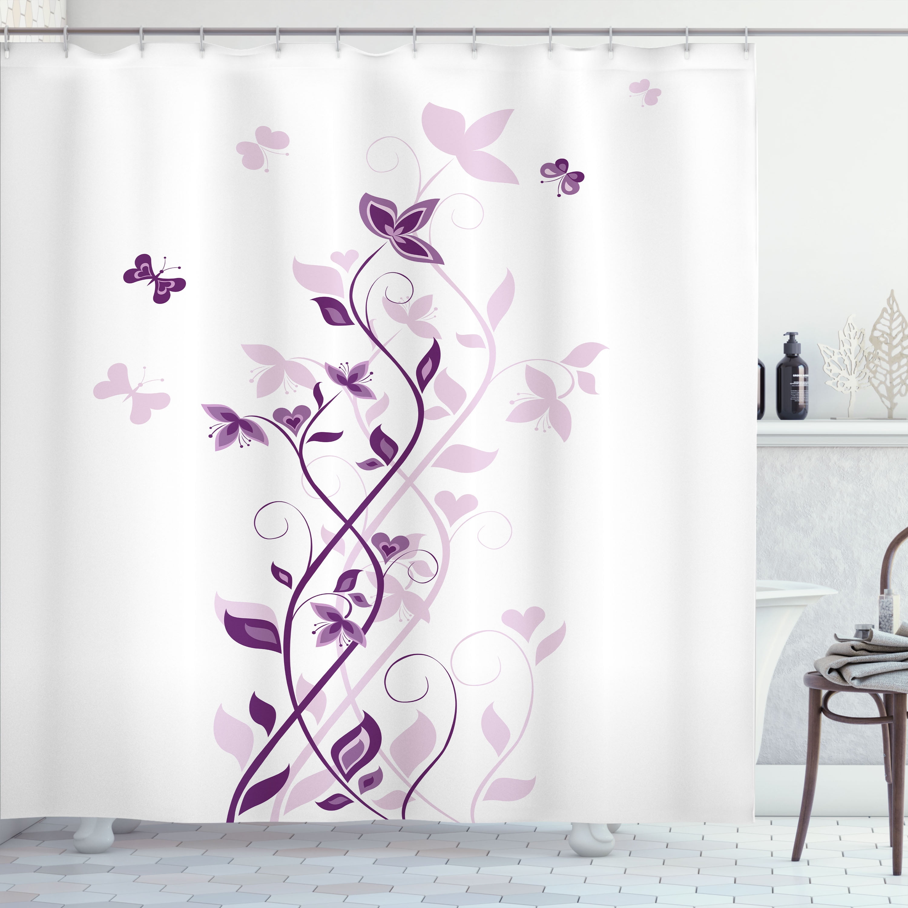 Ambesonne Spring Shower Curtain Violet Tree Blossoms Image 69 Wx70 L Plum White Com