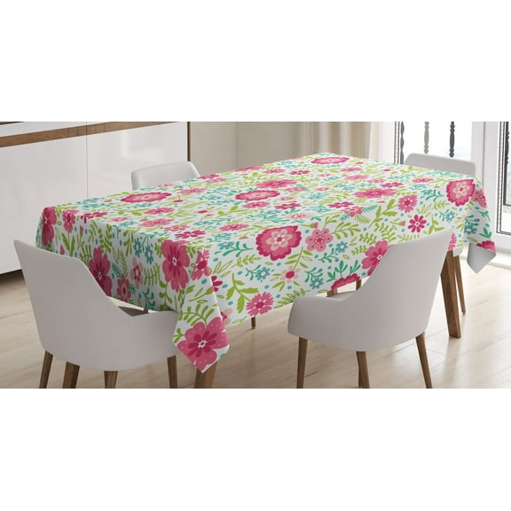 Ambesonne Spring Tablecloth Rectangular Table Cover, Blossoming Field Fern Leaves, 60"x90", Lime Green Turquoise
