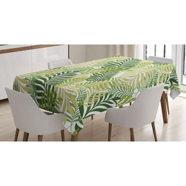 Ambesonne Spring Tablecloth Rectangular Table Cover, Tropic Exotic Palm Trees, 60"x84", Green Ecru