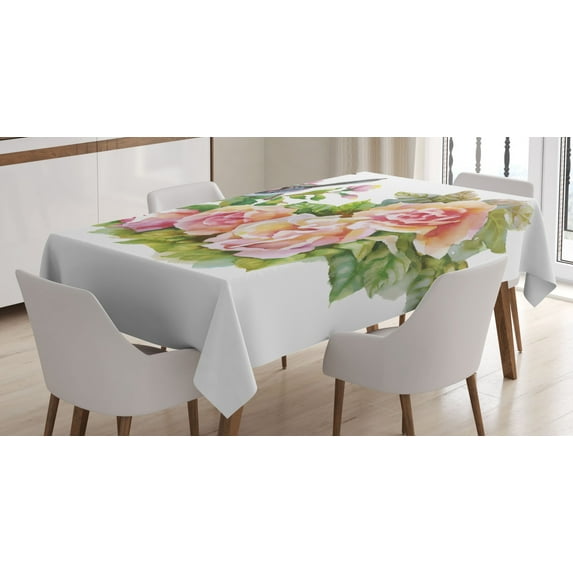 Ambesonne Spring Tablecloth Rectangular Table Cover, Wild Exotic Birds Roses, 60"x90", Multicolor