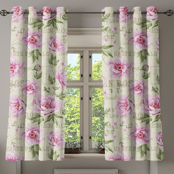Ambesonne Spring Themed Grommet Curtain, Floral Garden Scene, 50"x60", Pale Pink Laurel Green