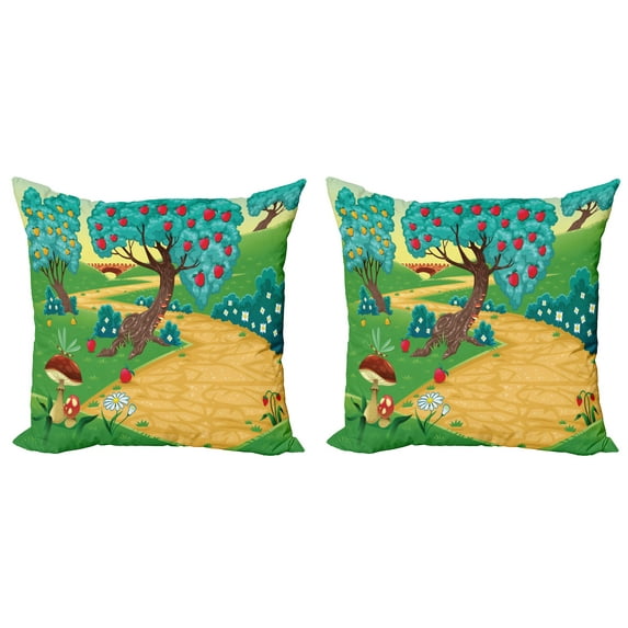 Ambesonne Spring Throw Pillow Cover 2 Pack, Apple Tree and Dragonfly, 18", Multicolor