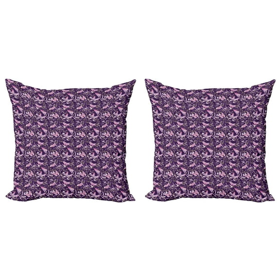 Ambesonne Spring Throw Pillow Cover 2 Pack, Butterflies Floral Branches, 16", Dark Purple Multicolor