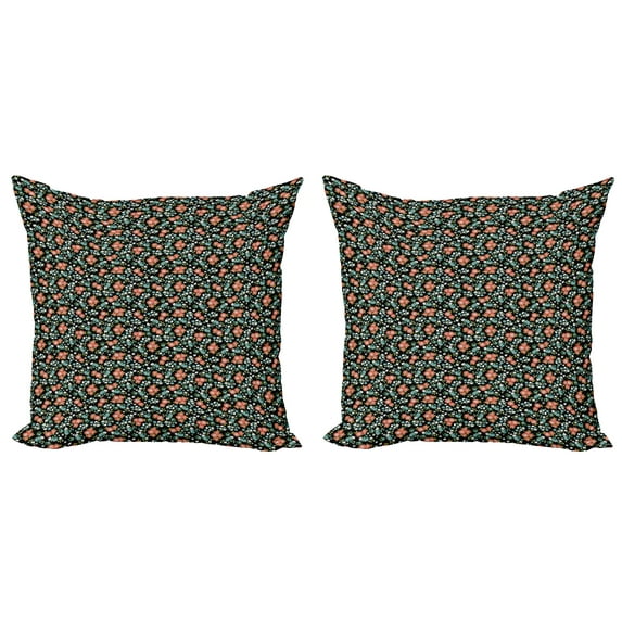 Ambesonne Spring Throw Pillow Cover 2 Pack, Flowers Bloom on Dark, 24", Charcoal Grey Multicolor