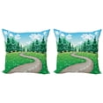 thumbnail image 1 of Ambesonne Spring Throw Pillow Cover 2 Pack, Pathway Among Pine Trees, 16", Hunter Green Pale Blue, 1 of 2
