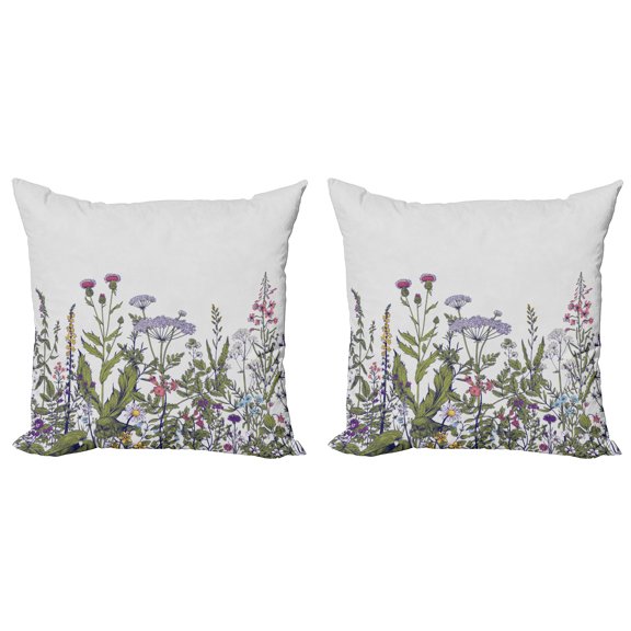 Ambesonne Spring Throw Pillow Cover 2 Pack, Thriving Garden Pattern, 18", Multicolor