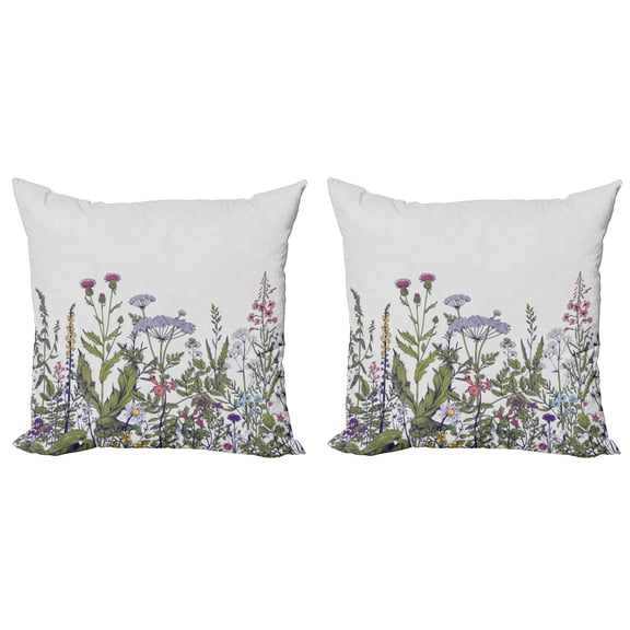 Ambesonne Spring Throw Pillow Cover 2 Pack, Thriving Garden Pattern, 24", Multicolor