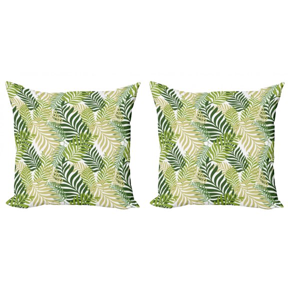 Ambesonne Spring Throw Pillow Cover 2 Pack, Tropic Exotic Palm Trees, 16", Green Ecru