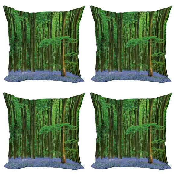Ambesonne Spring Throw Pillow Cover 4 Pack, Beaming Sun and Bluebell, 16", Green Lavender