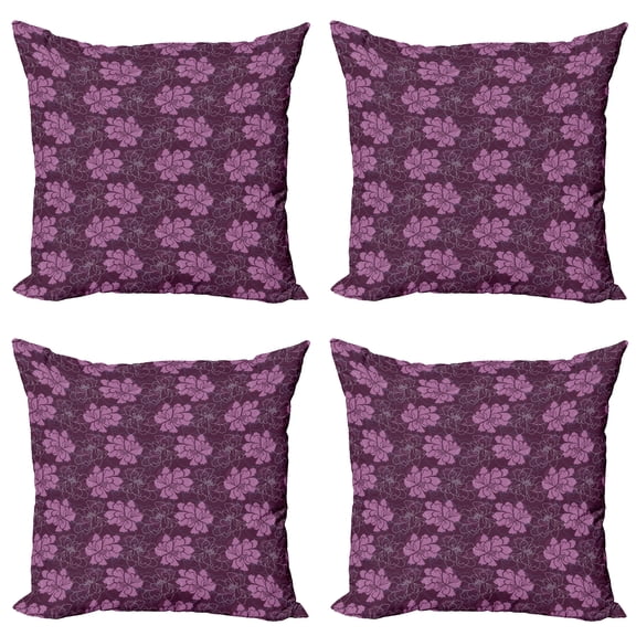 Ambesonne Spring Throw Pillow Cover 4 Pack, Botanical Petal Pattern, 18", Dried Rose and Plum