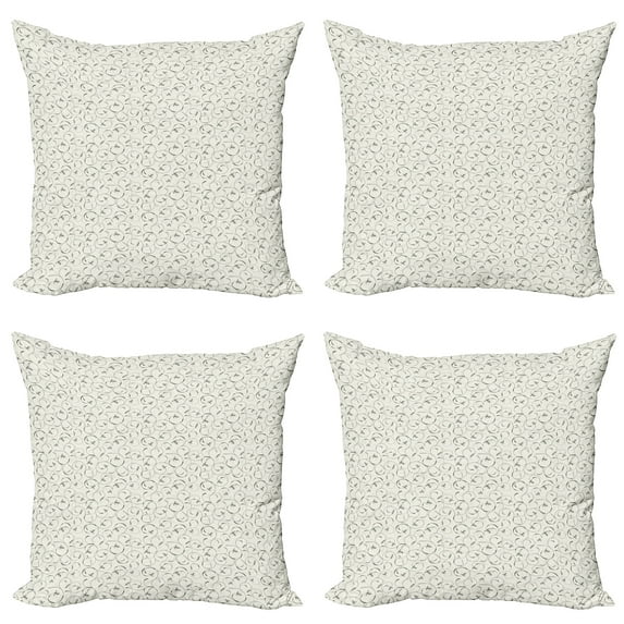 Ambesonne Spring Throw Pillow Cover 4 Pack, Curvy Swirling Flower Twigs, 18", Grey Green and Off White